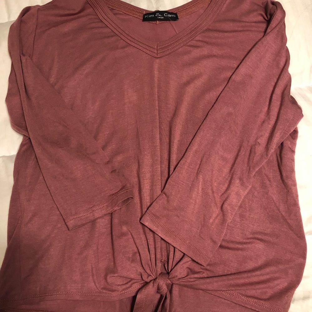 Half sleeve front tie blush top